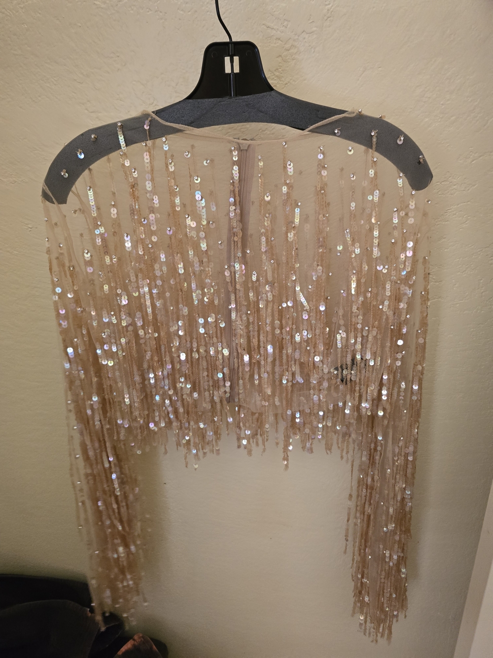 Sequin Fringe Hair Shawl in Nude Pink - Picture 4 of 4